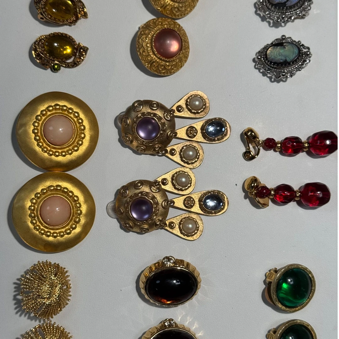 合金玻璃耳饰 2#中古首饰耳夹彩色vintage饰品重工复古法式粉紫蓝