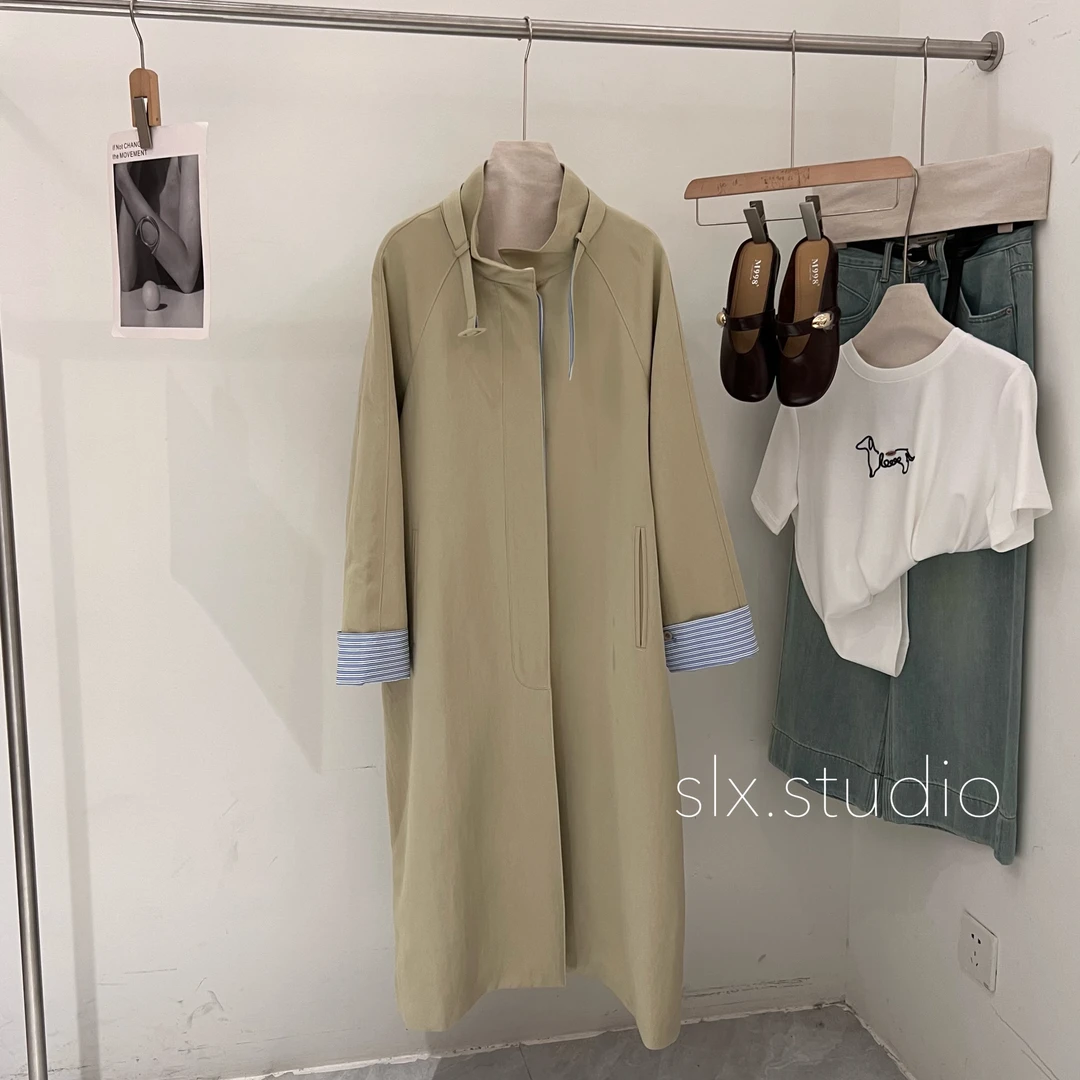 slx@ 77703 韩系风衣外套拼条纹
