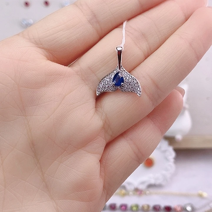 蓝宝石颈饰银S925镀金镶嵌