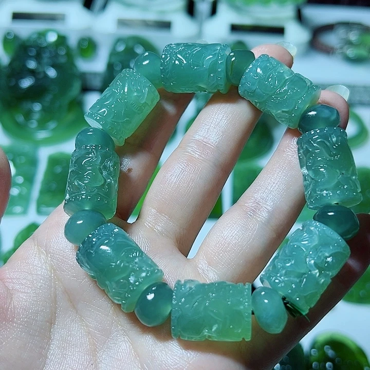 手***福未镶嵌蛇纹石玉手链