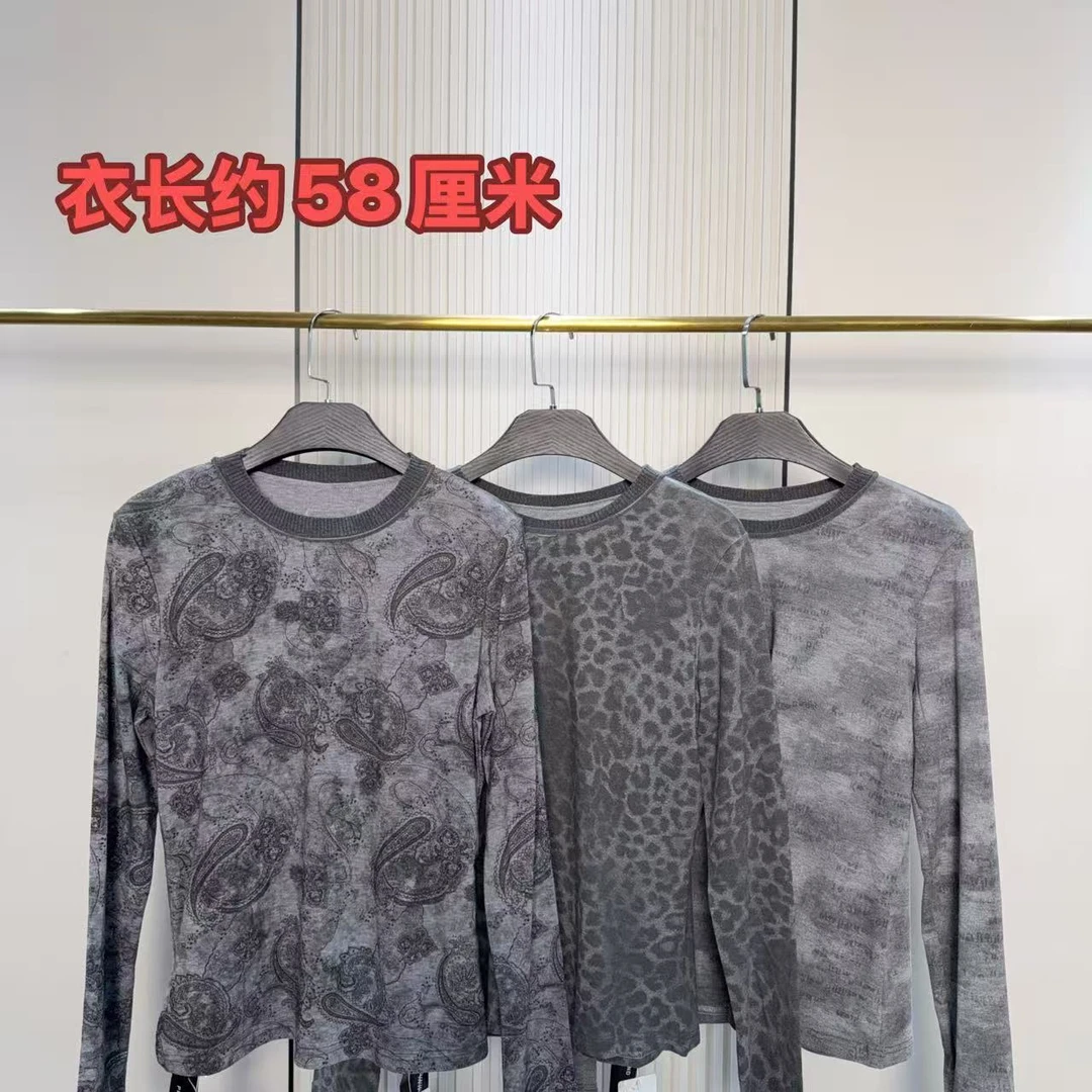 6592洋气复古印花百搭长袖T恤