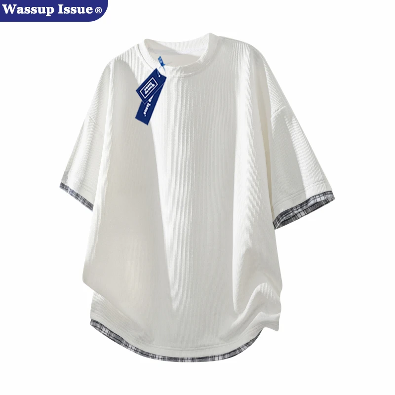 WASSUP ISSUE夏季新款短袖T恤男潮流百搭宽松休闲圆领上衣假两件