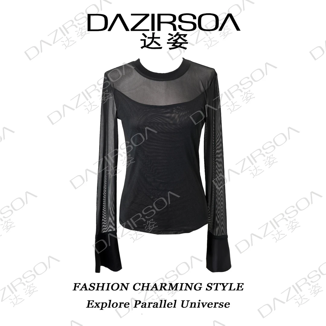 DAZIRSOA/达姿25SS/“时髦尖子生”百搭时尚感长袖网纱T恤 K397