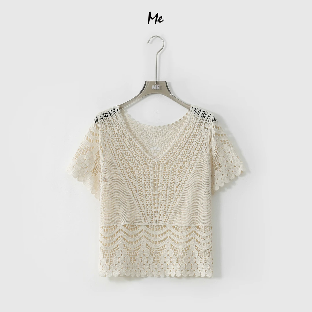 ME【波嬉勾花镂空衫】100棉透气显瘦舒适时尚百搭休闲上衣MESS5128