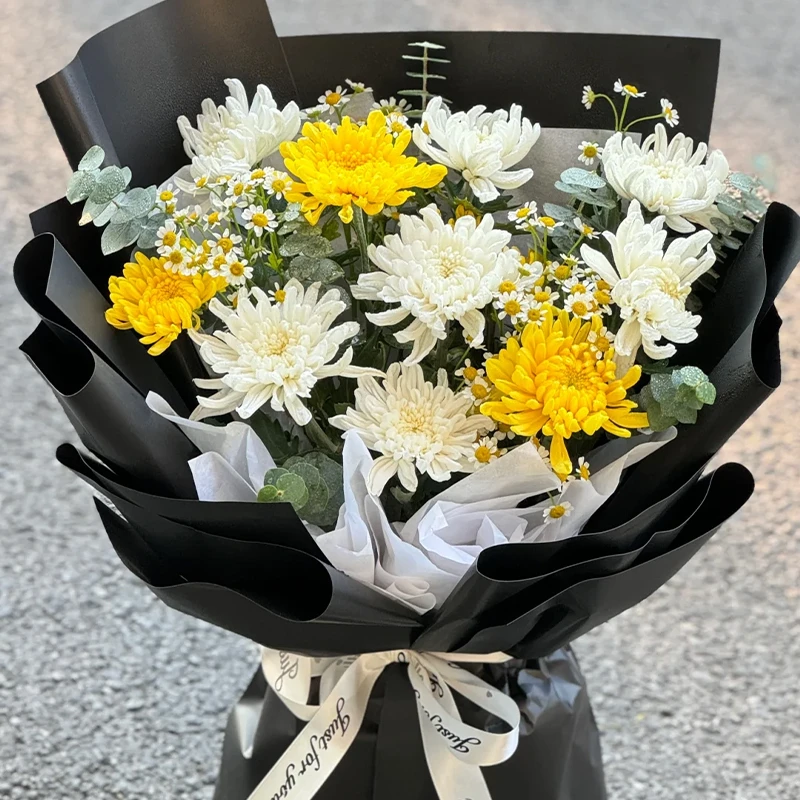 【遥寄相思-清明节祭祀悼念】10枝黄白菊混搭花束清明中元节鲜花小时达同城配送到家