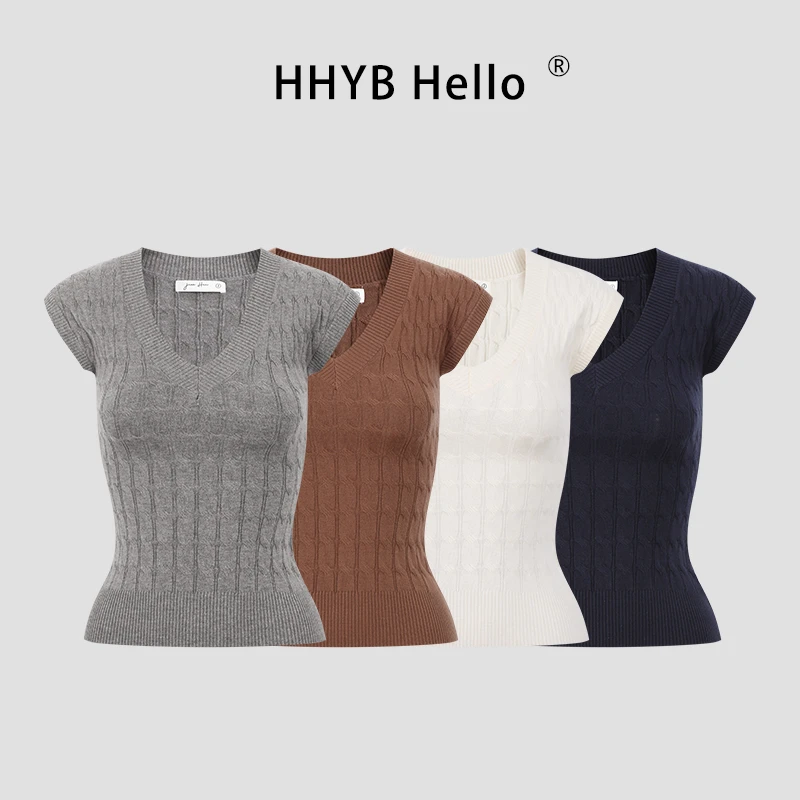 HHYB Hello韩系小众麻花肌理无袖坎肩针织衫女2025新款上衣M1147