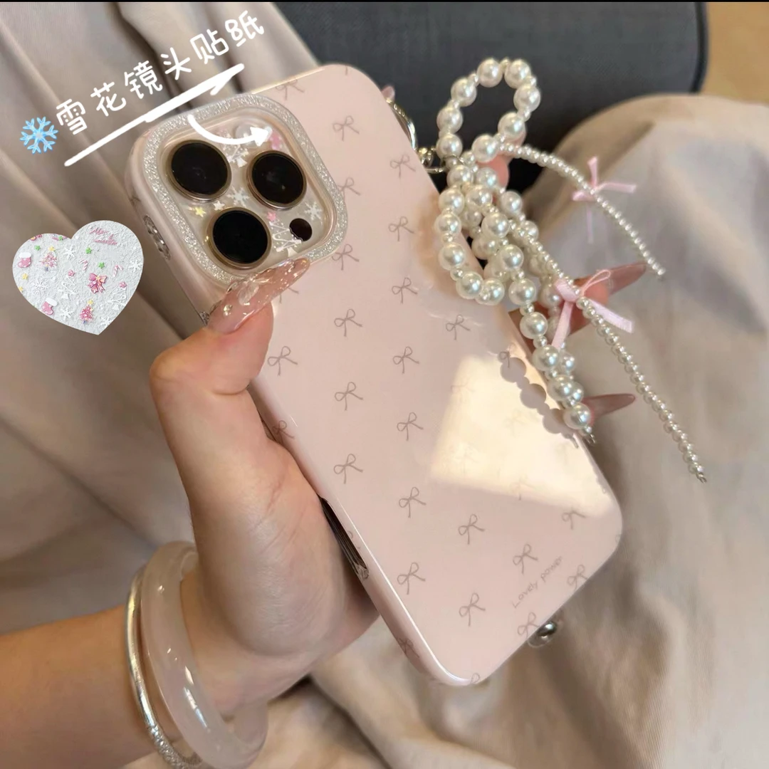 ins温柔珍珠蝴蝶结适用iPhone16promax苹果15pro手机壳14少女1317
