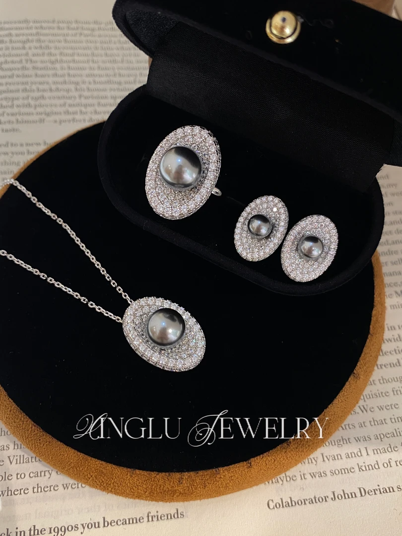 链子925银 认准星璐•【灰贝椭圆系列】黛安娜气质个性项链耳钉