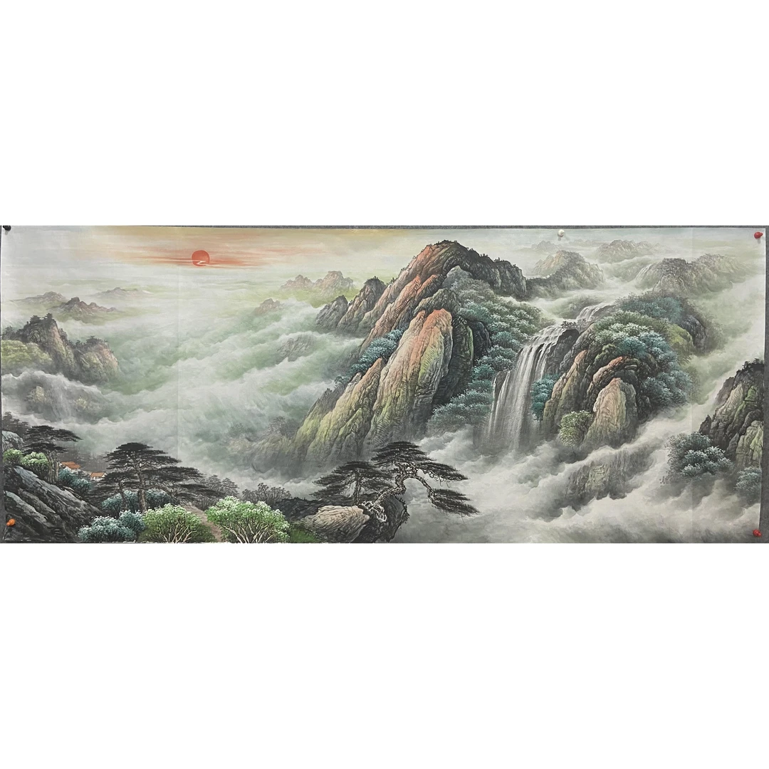 国画山水云峰千里秀尺寸100/240