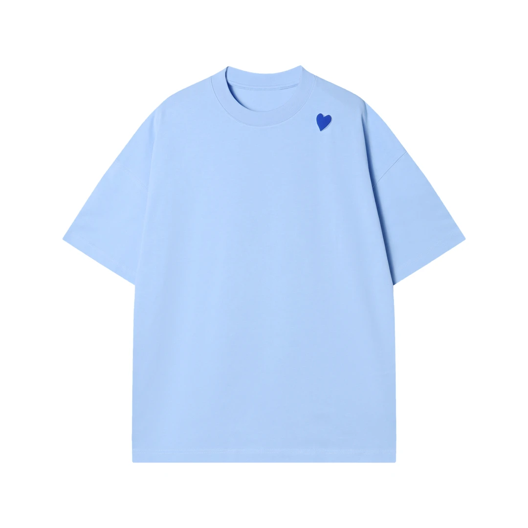 T1277时尚潮流纯色爱心休闲男女同款上衣百搭潮流宽松半袖简约