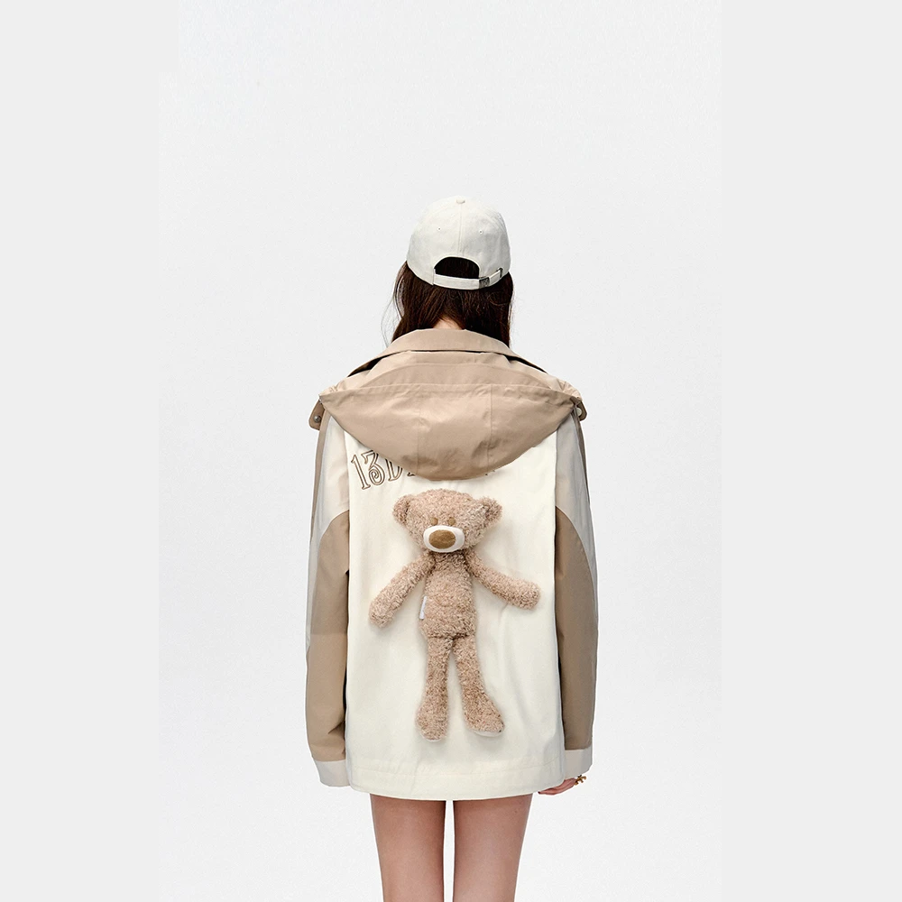 拼色防风夹克中长款插肩袖风衣百搭休闲连帽外套男女2025秋季128