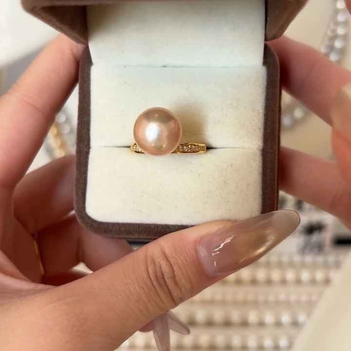 戒指银S925镶嵌淡水珍珠14号