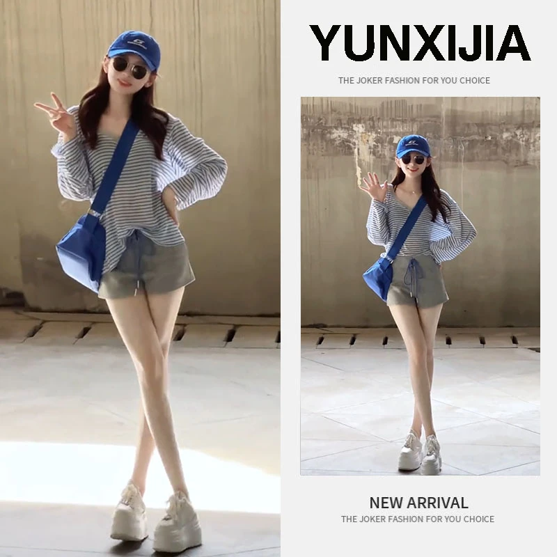 2025夏季新款时尚辣妹设计感甜美减龄宽松休闲风上衣短裤两件套