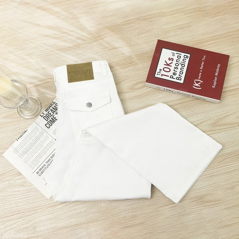 【送腰带】2025新款爆款白色牛仔裤挖袋升级高腰窄版直筒阔腿裤