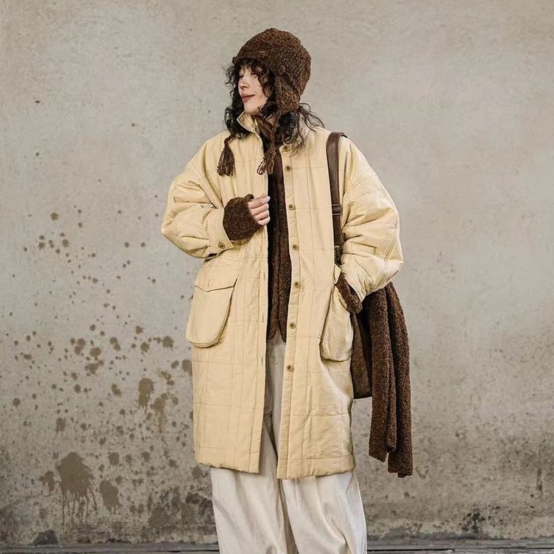 疯子张24冬款立领高级感宽松中长款简约百搭舒适棉衣#08407