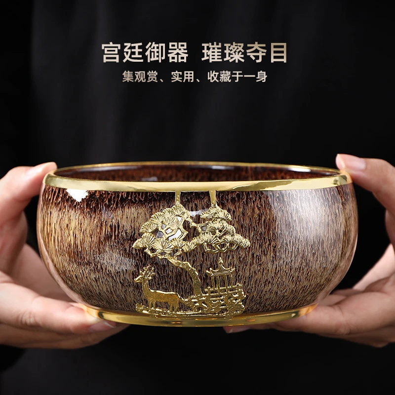 高档轻奢金镶玉茶具配件建水茶洗大容量茶杯盆桌面废水茶叶茶渣缸