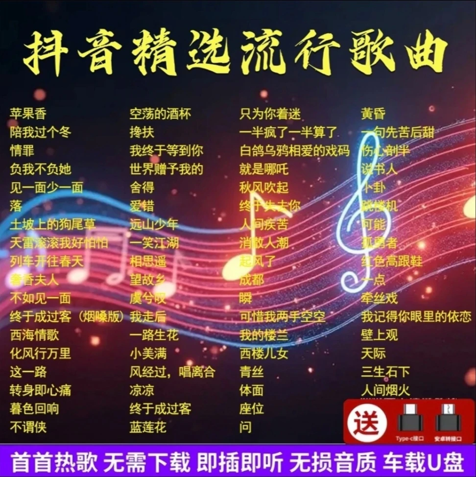 歌曲U盘2025最新款热歌最火神曲流行火爆歌曲即插即用通用车载U盘