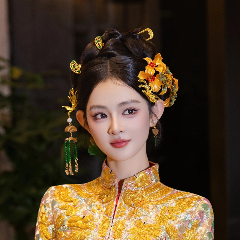 合金婚庆饰品 新娘金色凤凰减龄手工流苏古风传统结婚配饰MT0161