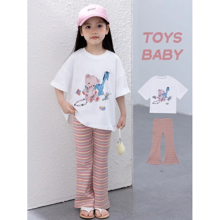 图图小象女童套装2024夏季新款童装短袖儿童薄款裤子宝宝夏季套装