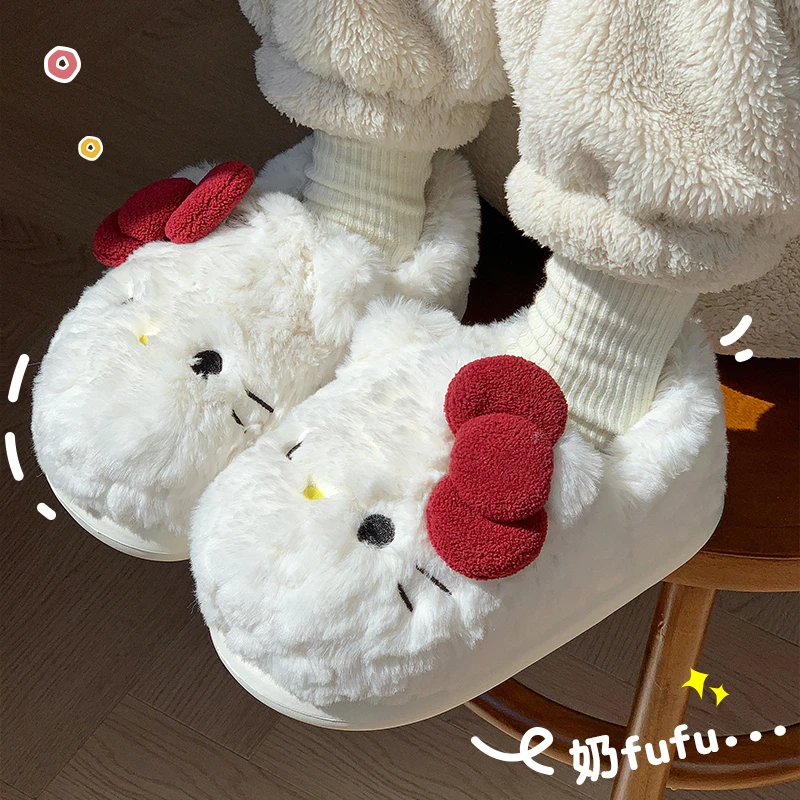 2025爆款可爱猫咪卡通棉拖鞋女士秋冬季居家保暖厚底棉鞋蝴蝶结