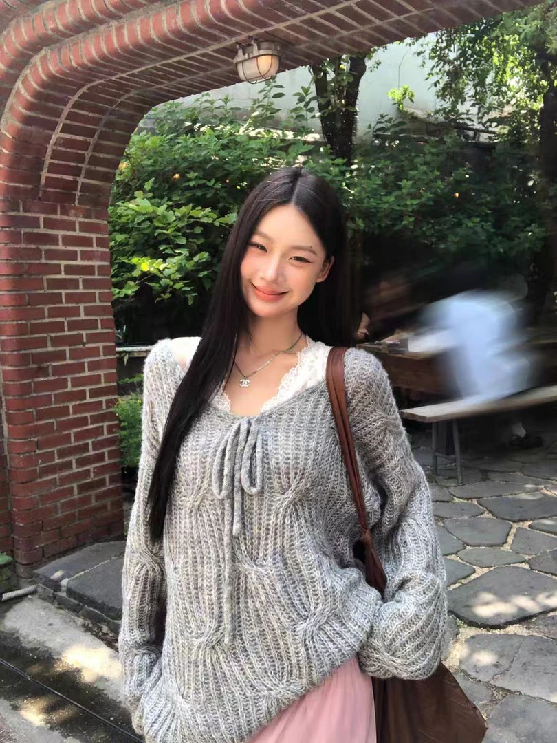 【希希推荐】针织衫秋季穿搭灰色外搭上衣慵懒风外套