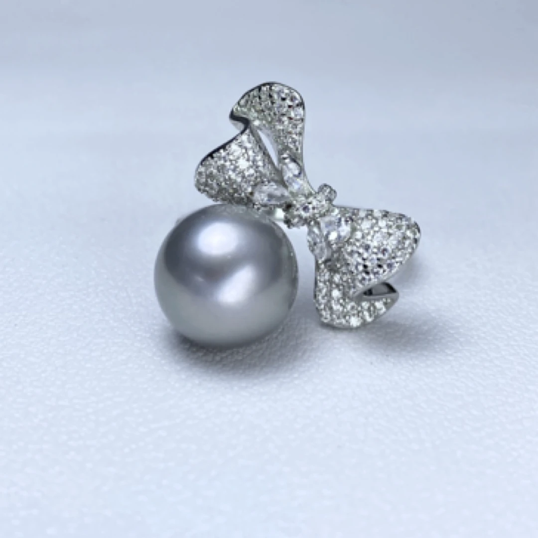 【喜悦珍珠】纯天然100%海水大溪地黑珍珠戒指银s925镶嵌多款式发一