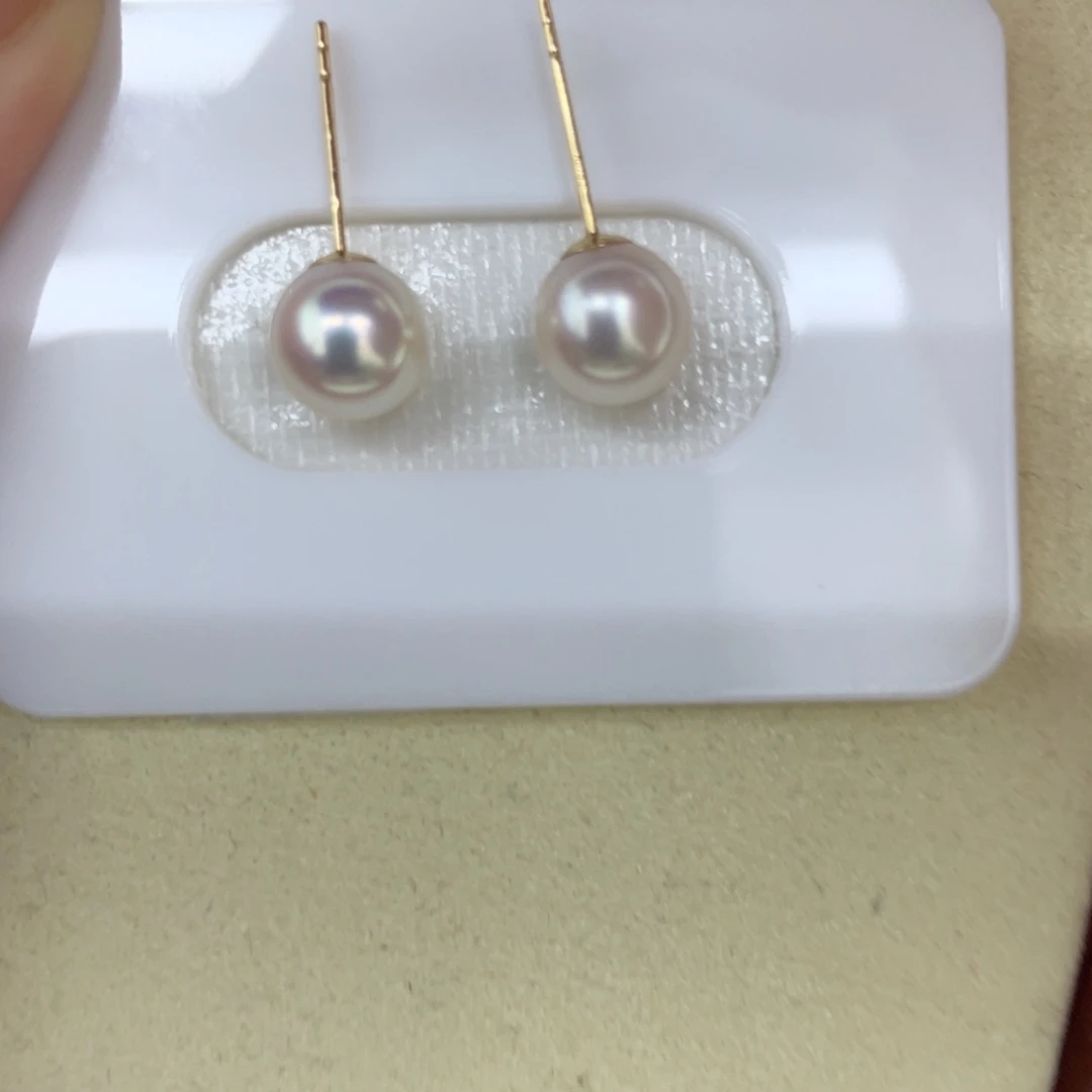 海水珍珠18K金镶嵌耳饰天女7/7.5毫米