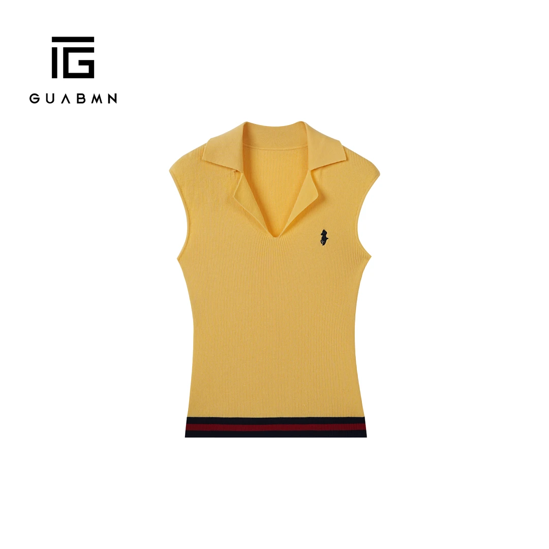 GUABMN2025夏季新品刺绣短袖针织衫修身显瘦上衣夏日穿搭5380