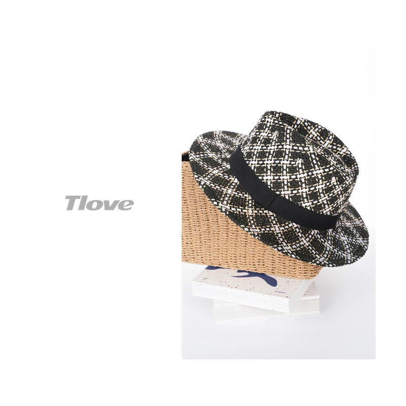 6803女士时尚复古格纹礼帽小檐卷边经典英伦风帽子