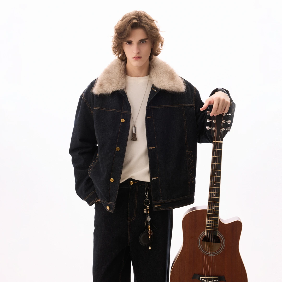 CHOR冬季高级感可拆卸毛领牛仔外套棉服套装休闲加厚翻领秋冬保暖