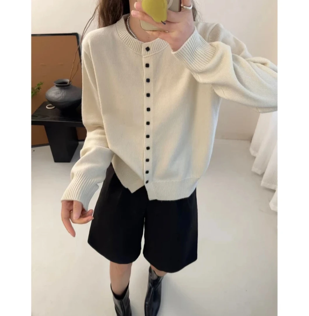 休闲圆领单排扣针织开衫女2025早春新款小个子显瘦百搭毛衣外套