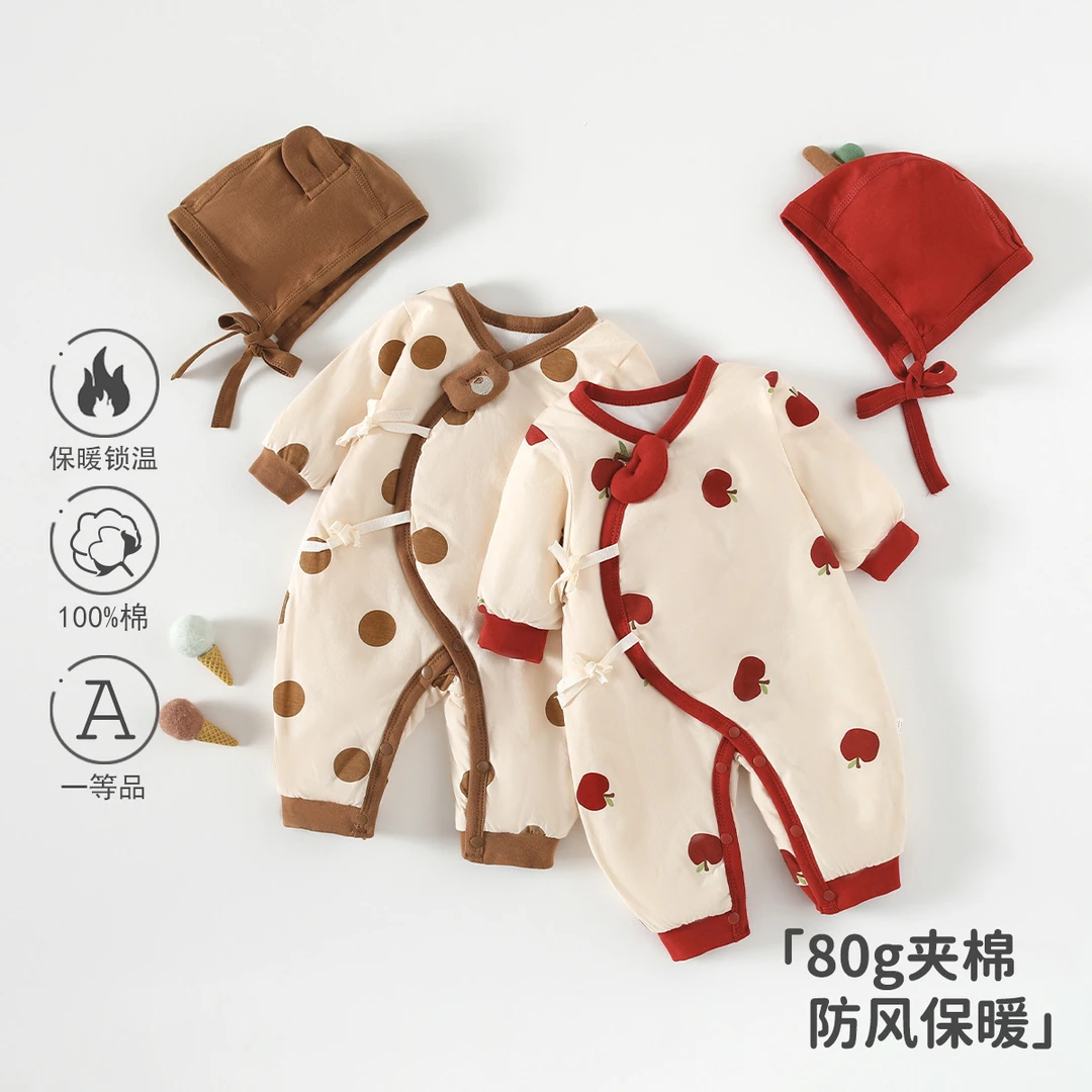 婴童装夹棉连体衣80克棉衣 婴儿衣服三层保暖棉服和尚服