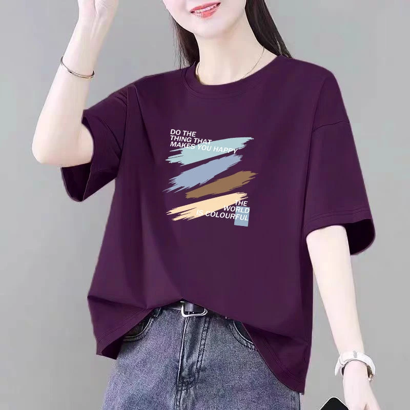 夏季大码百搭100%纯棉短袖T恤显瘦宽松学生半袖休闲时尚简约上衣T