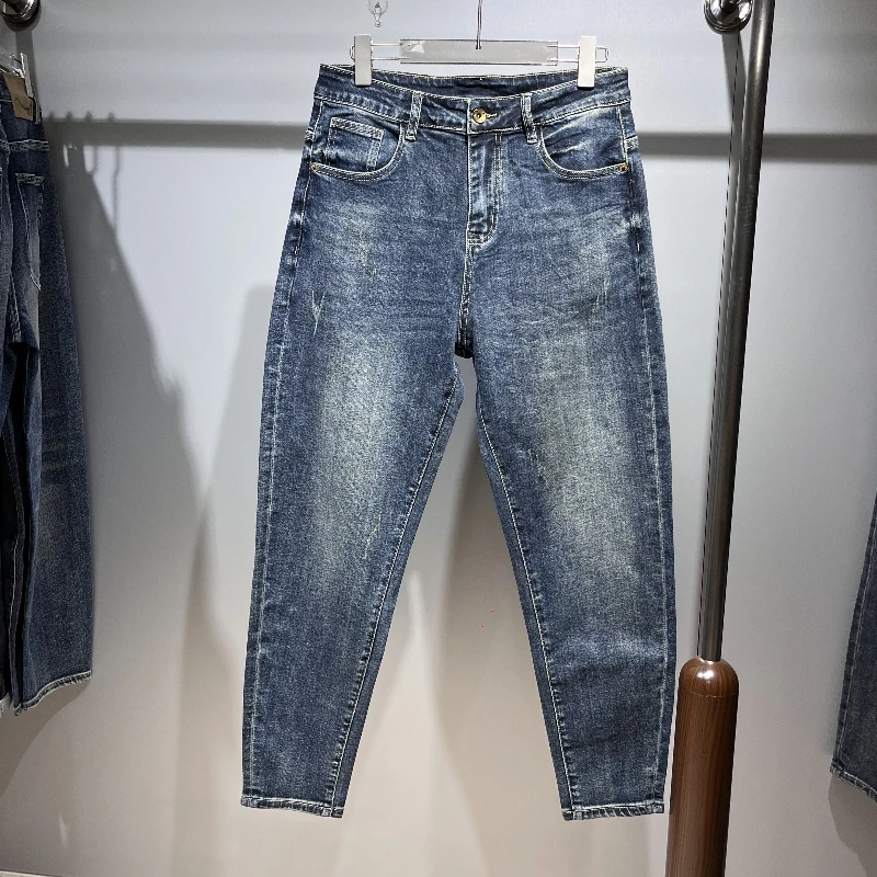 秋款29296牛仔裤男常规褶皱修身小脚牛仔裤男士百搭水洗