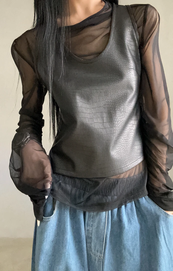 VIVISPLENDID20896#原创显瘦遮肉肉叠穿时尚博主单品网衫