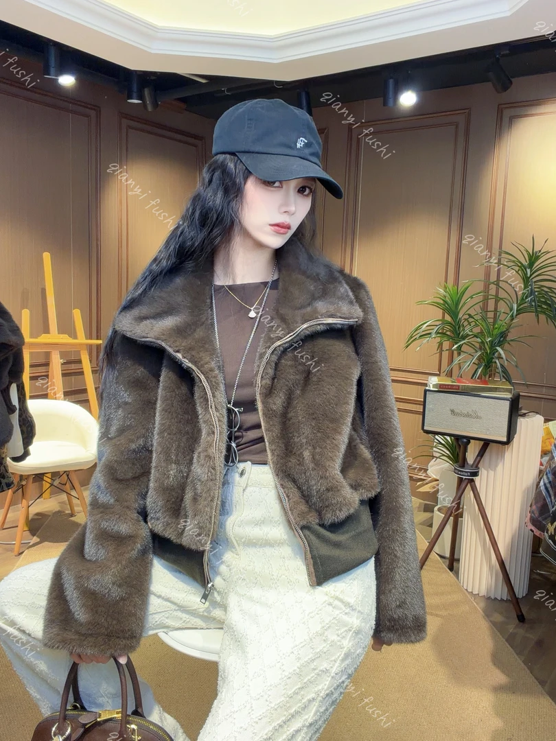 【千艺-Studio】“栗子可可”拉链式海宁冬季风雪立翻领保暖毛绒外套