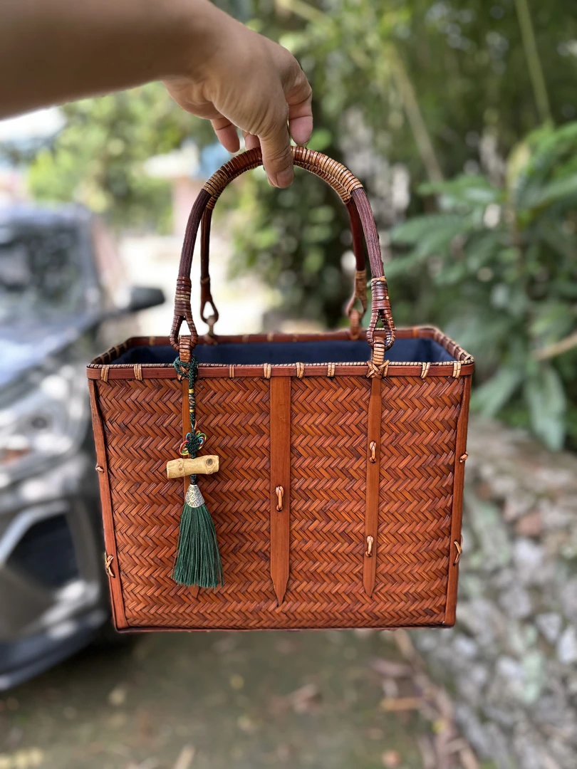 复古手工竹编包手提包茶具收纳包大漆编织竹篮包复古拎包大女包包