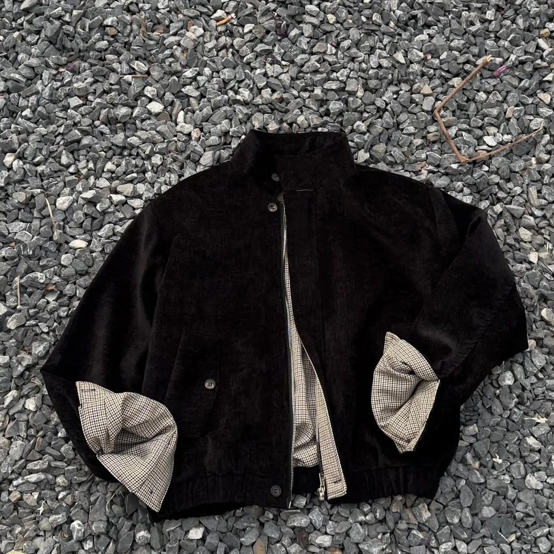 【逗逗】2025春季树纹肌理千鸟格内里外套立领哈灵顿夹克外套8564