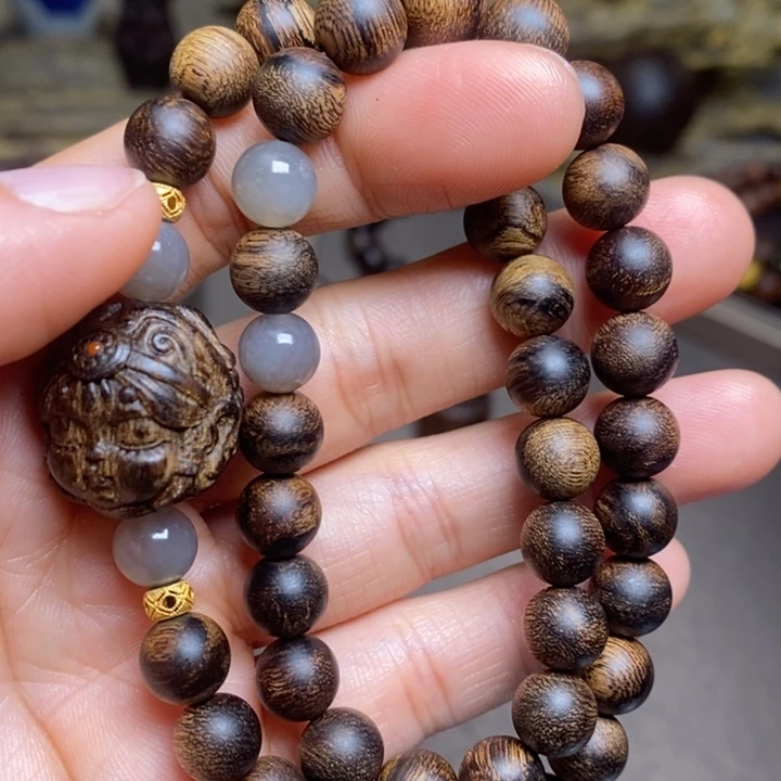 沉香手串越南芽庄瘤疤黄棋楠08➕扎基沉香木雕