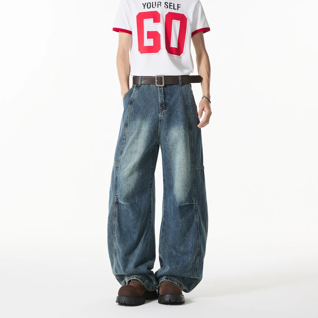 2025新款美式高街设计感弯刀裤子男女秋季休闲百搭宽松直筒牛仔裤