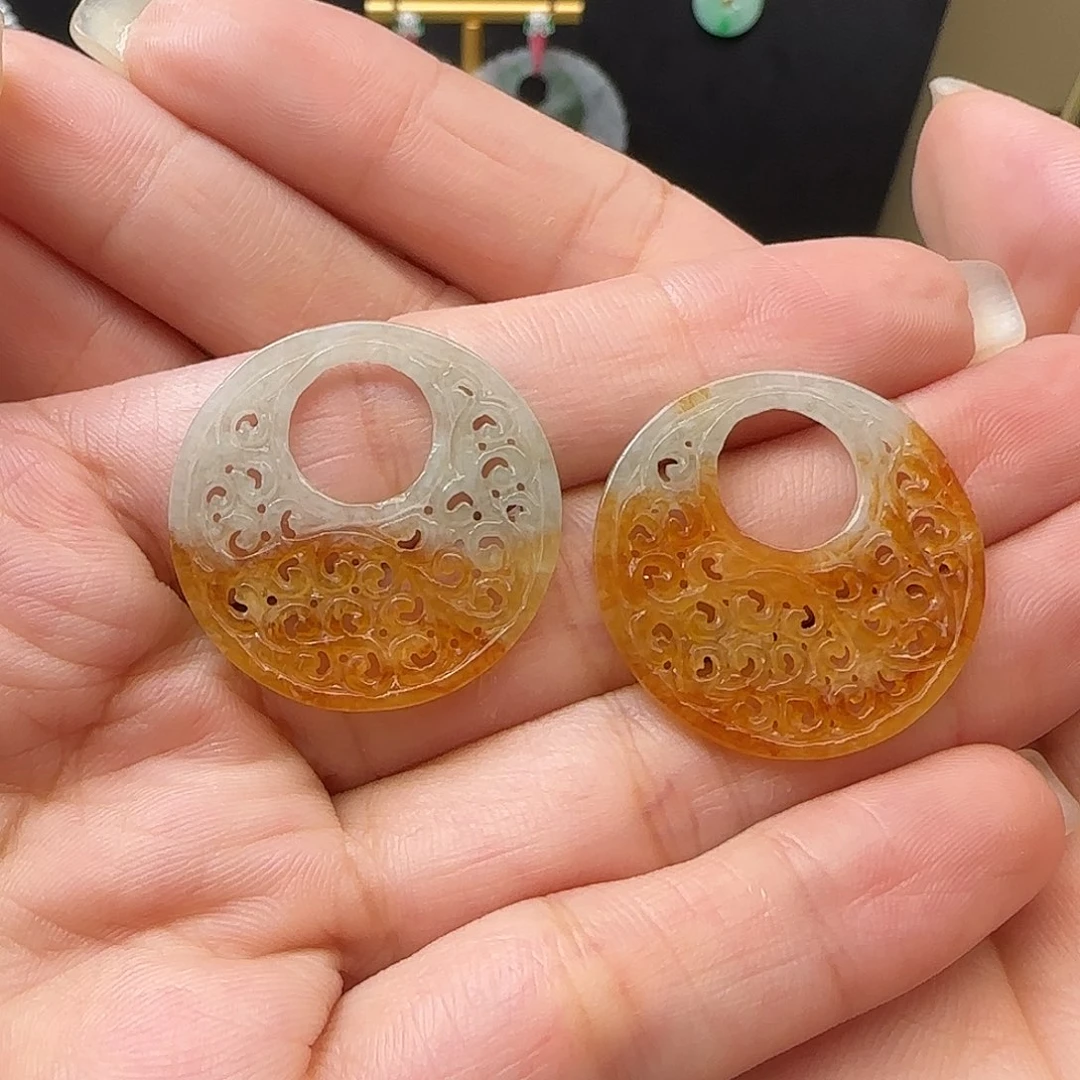 海***藻未镶嵌翡翠耳饰裸石