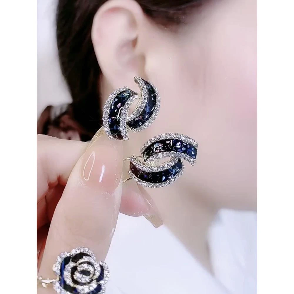 SAPTEFAMOU 925银耳饰 几何镶钻优雅耳钉女小众设计高级气质百搭