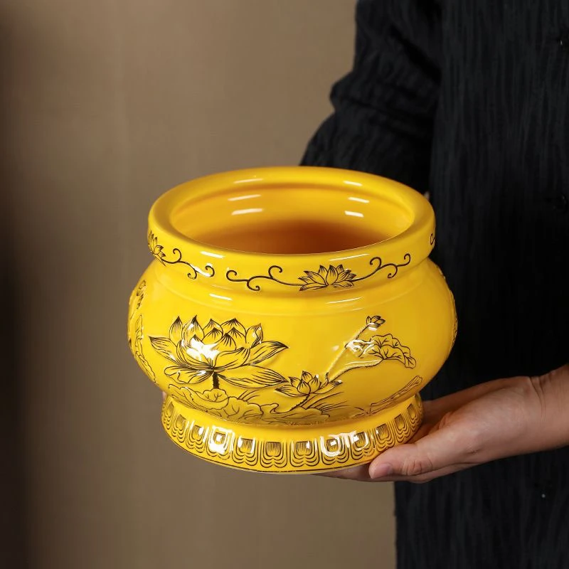 加厚砂金陶瓷一体式家用防掉灰插香莲花浮雕香炉