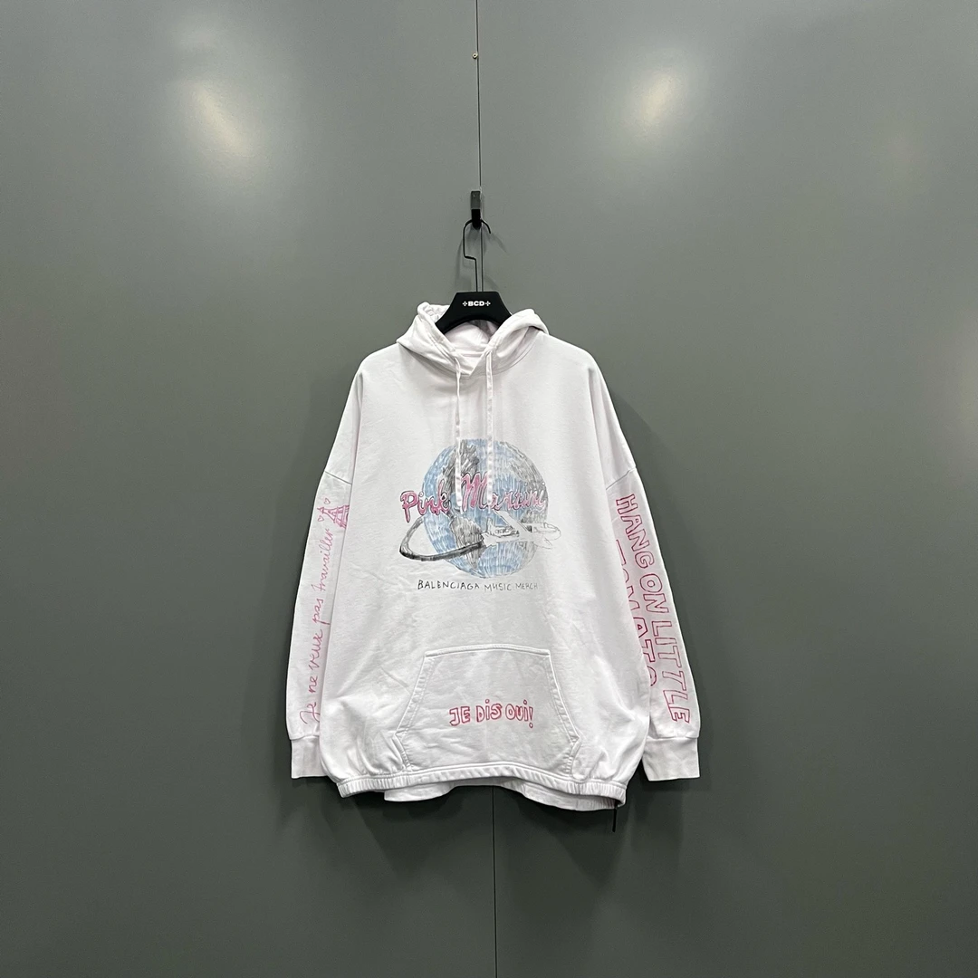 95新 Balenciaga/巴黎世家 ab915 019461 字母涂鸦印花帽衫 3码