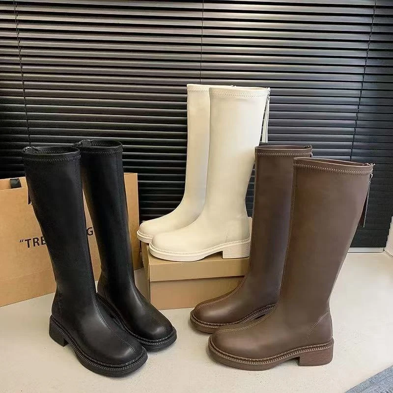 秋冬新款韩版通勤瘦瘦简约厚底裸靴长靴8081-2(不加绒)