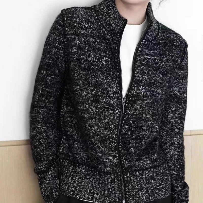 羊范复古100%纯羊毛衫拉链开衫女士宽松毛衣韩范气质针织上衣外套