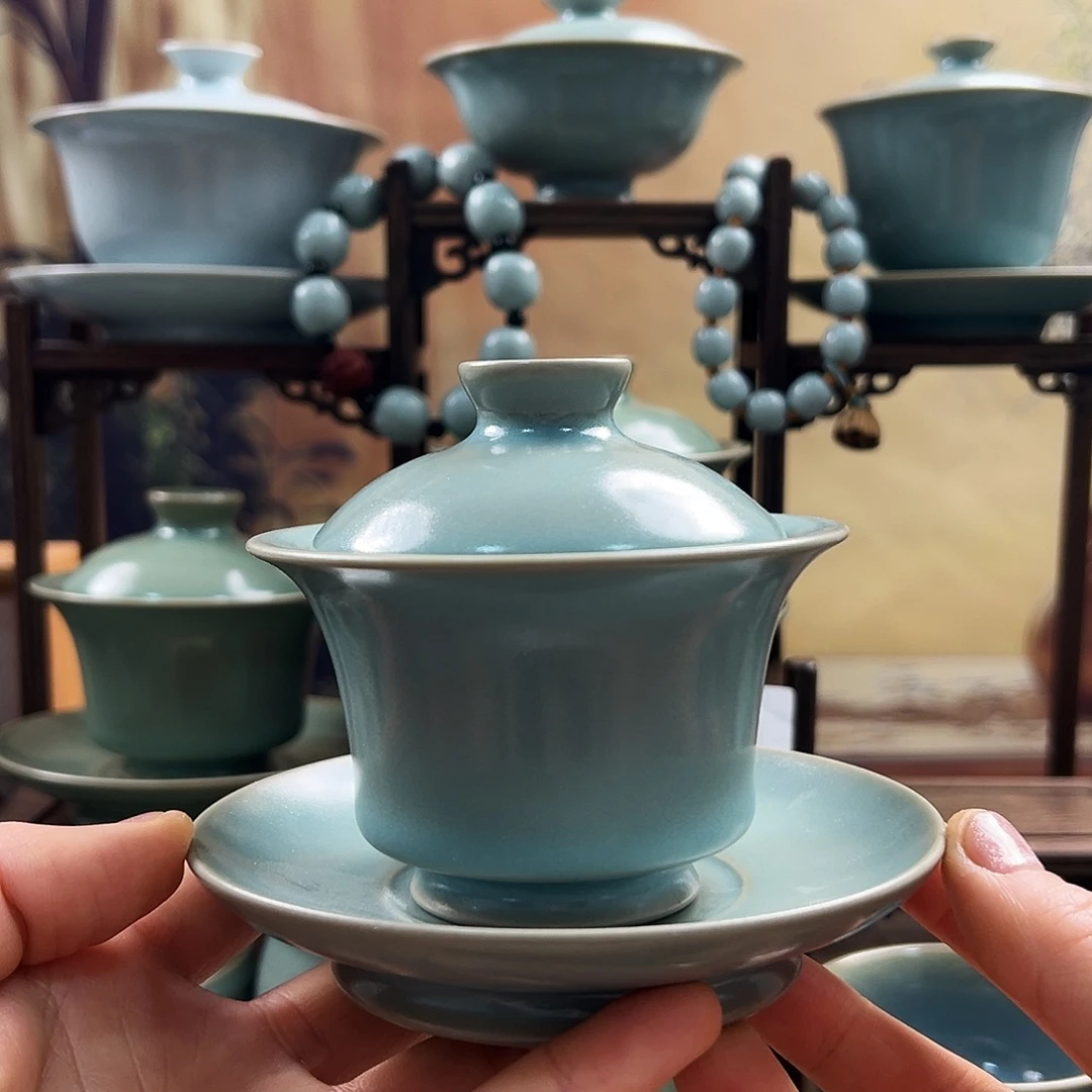 仿古釉水三才马蹄盖碗福利