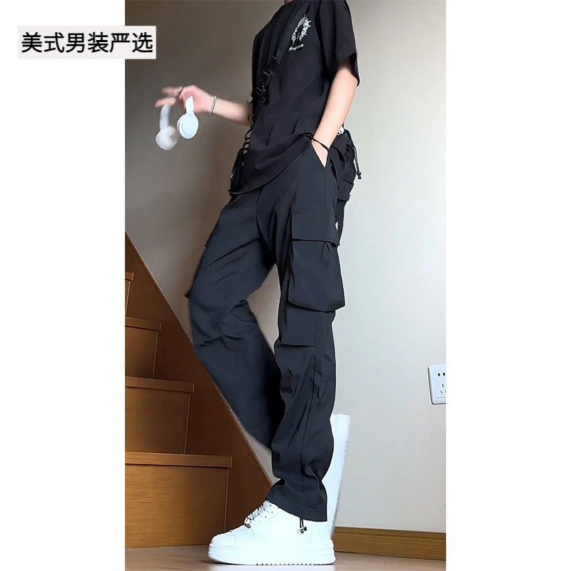 黑色工装裤男款夏季防水直筒休闲裤多口袋高腰显瘦户外速干冲锋裤