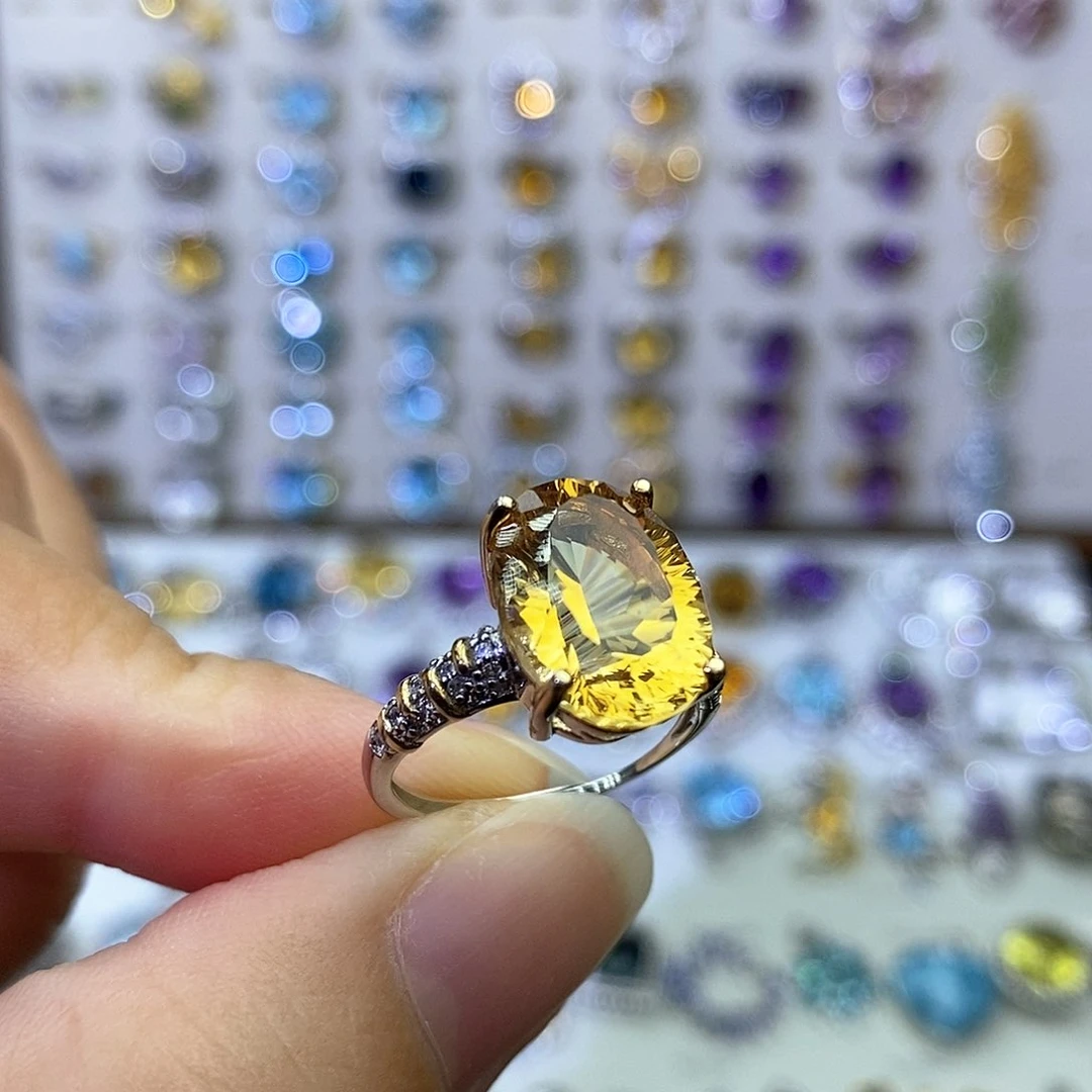 银S925镶嵌戒指黄晶✿****?不含证书