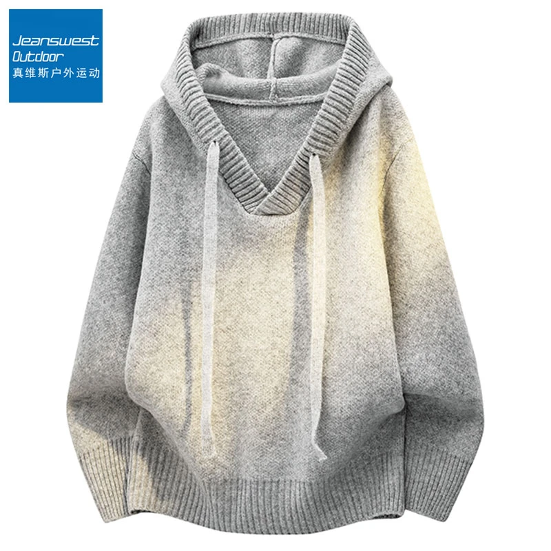 真维斯户外运动冬季连帽毛衣男女加厚宽松休闲纯色百搭套头针织衫